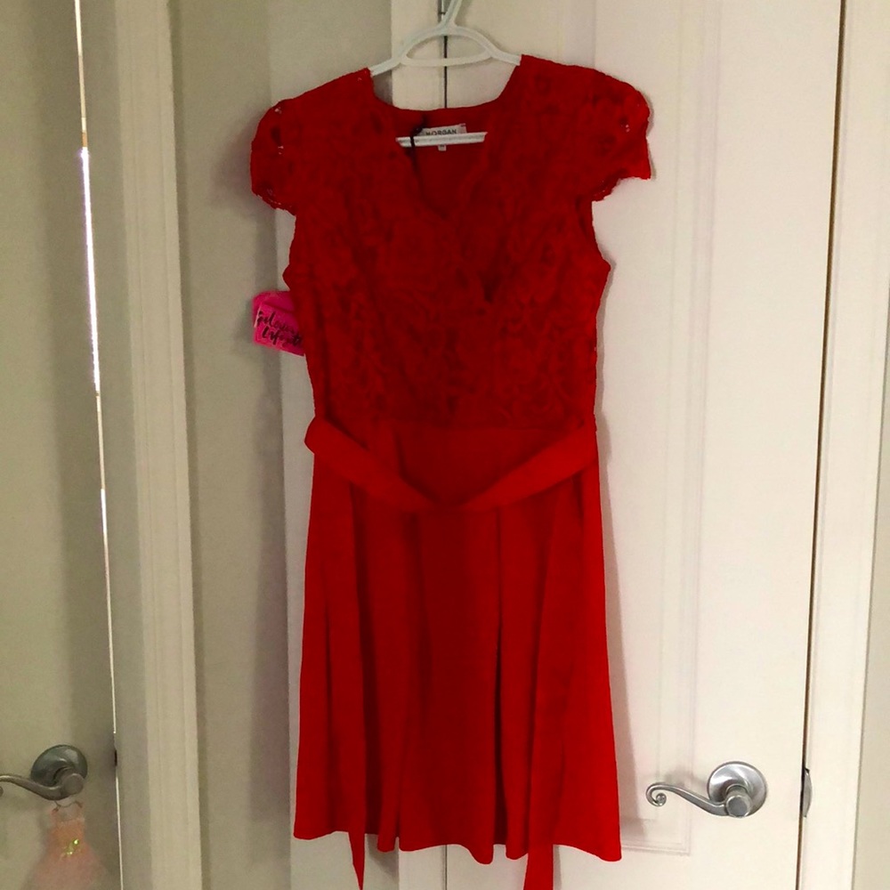 New with tags gifted red dress by Morgan de toi size 38. Vibrant red color.